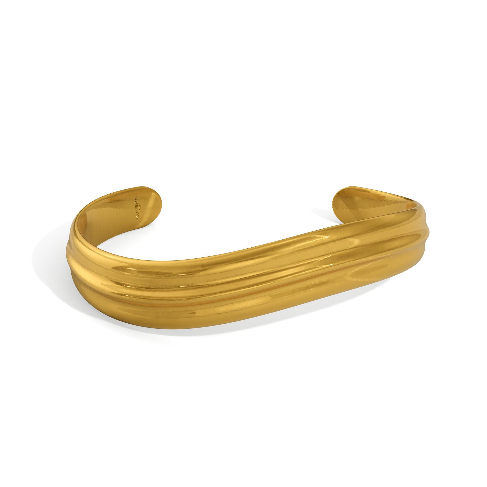 24K Solid Gold Wavy Cuff Bracelet. Wave Designed Handmade  display picture 2
