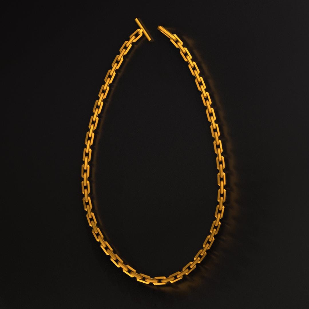24k Solid Gold Heavy Chain. Elongated Gold Link Chain Necklace