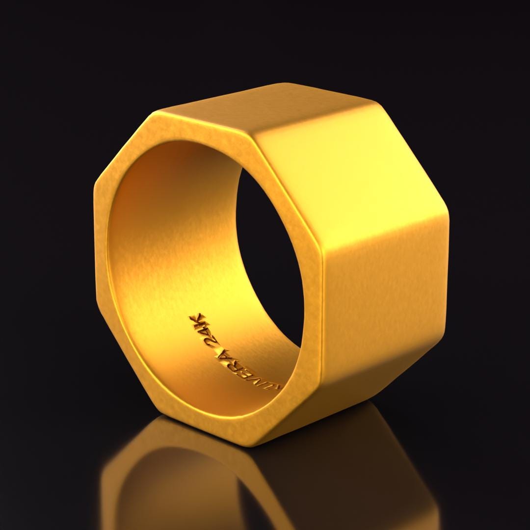 Octagonal Gold Rings 1 Troy Ounce 24k Solid Gold Octagon Ring. 13mm Geometric Yellow 9999 ...