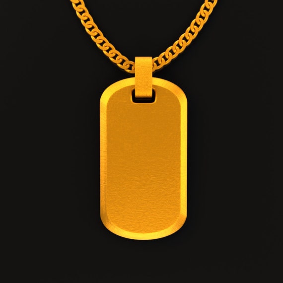 24K Solid Gold Dog Tag Pendant. Pure Gold Necklace. Gold 9999 Fine
