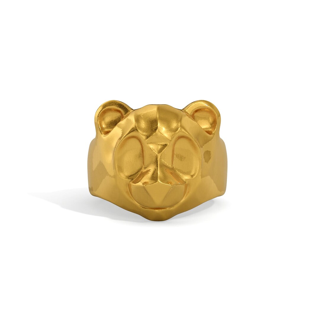 24K Solid Gold Panda Ring. Adorable Handmade 9999 Fine Gold Animal Ring ...