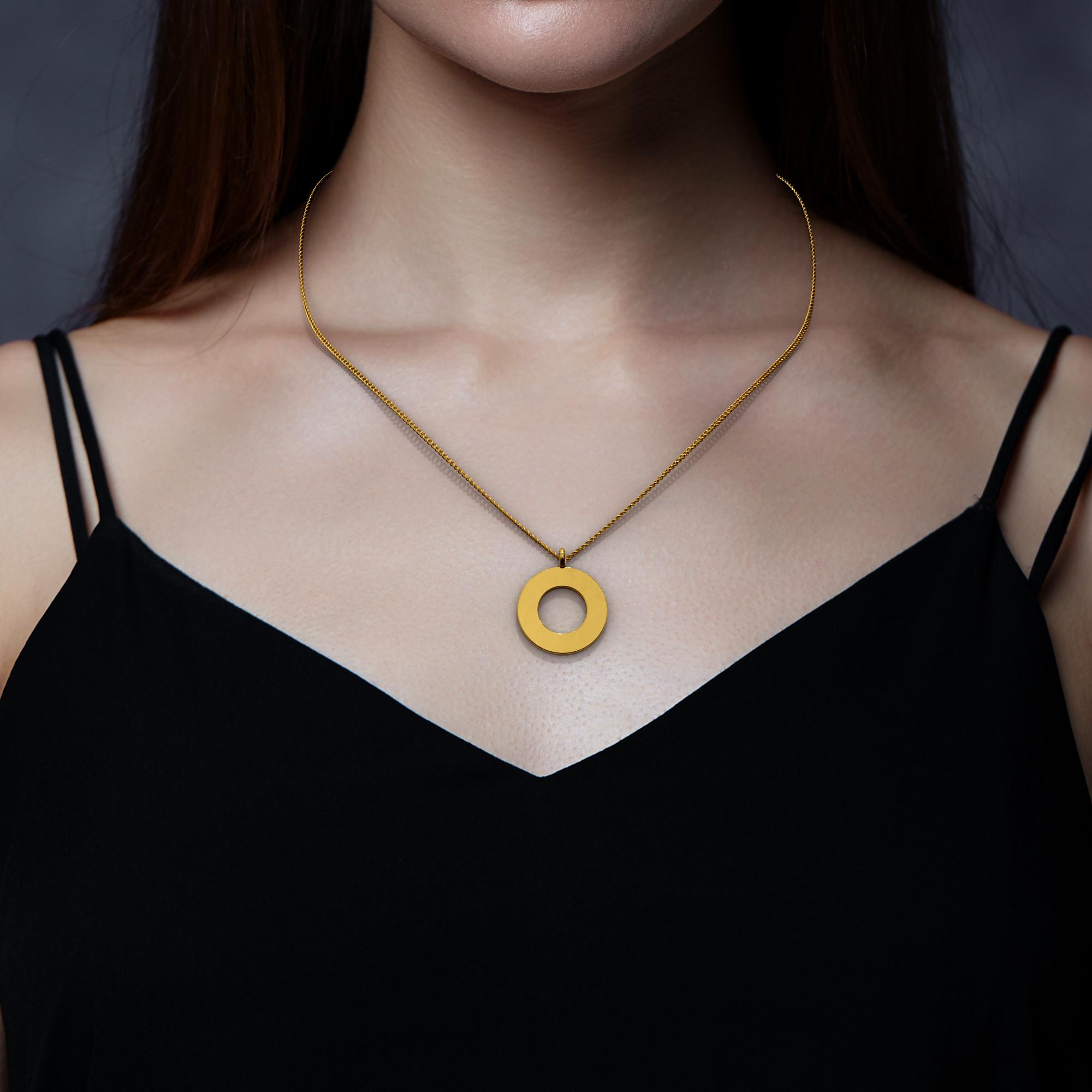 24K Solid Gold Full Circle Pendant. Gold Full Circle Necklace