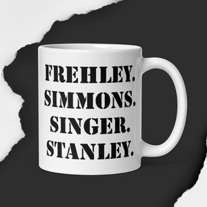 Kiss band, coffee mug, rock and roll memorabilia, collectible, great gift, simple, Paul Stanley, Gene Simmons, Ace Frehley, Eric Singer