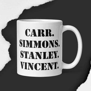 Kiss band, Vinnie Vincent, Eric Carr, Paul Stanley, Gene Simmons, coffee mug, rock and roll memorabilia, collectible, great gift, simple