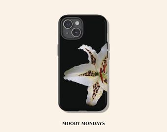 White Lily Phone Case Flower Phonecase Leopard Print Phonecase Lily White Petal Black Cheetah Print Phone Case Black Glossy