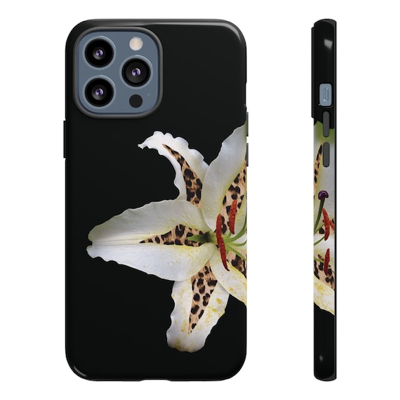 White Lily Phone Case Flower Phonecase Leopard Print