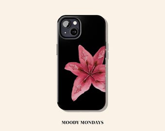 Pink Flower Phone Case Mosaic Beaded Phone Case Embroidery Lily Phone Case Floral Pink Sparkle Phone Case Vintage Cool Phone Case Black