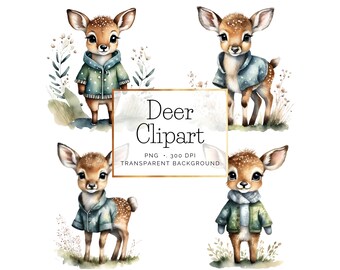 4 Watercolor Baby Deer Clipart, Digital Download, High Quality PNG