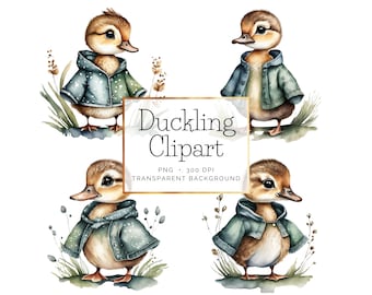 4 Watercolor Duckling Clipart