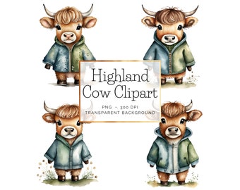 4 Aquarell Highland Kuh Clipart