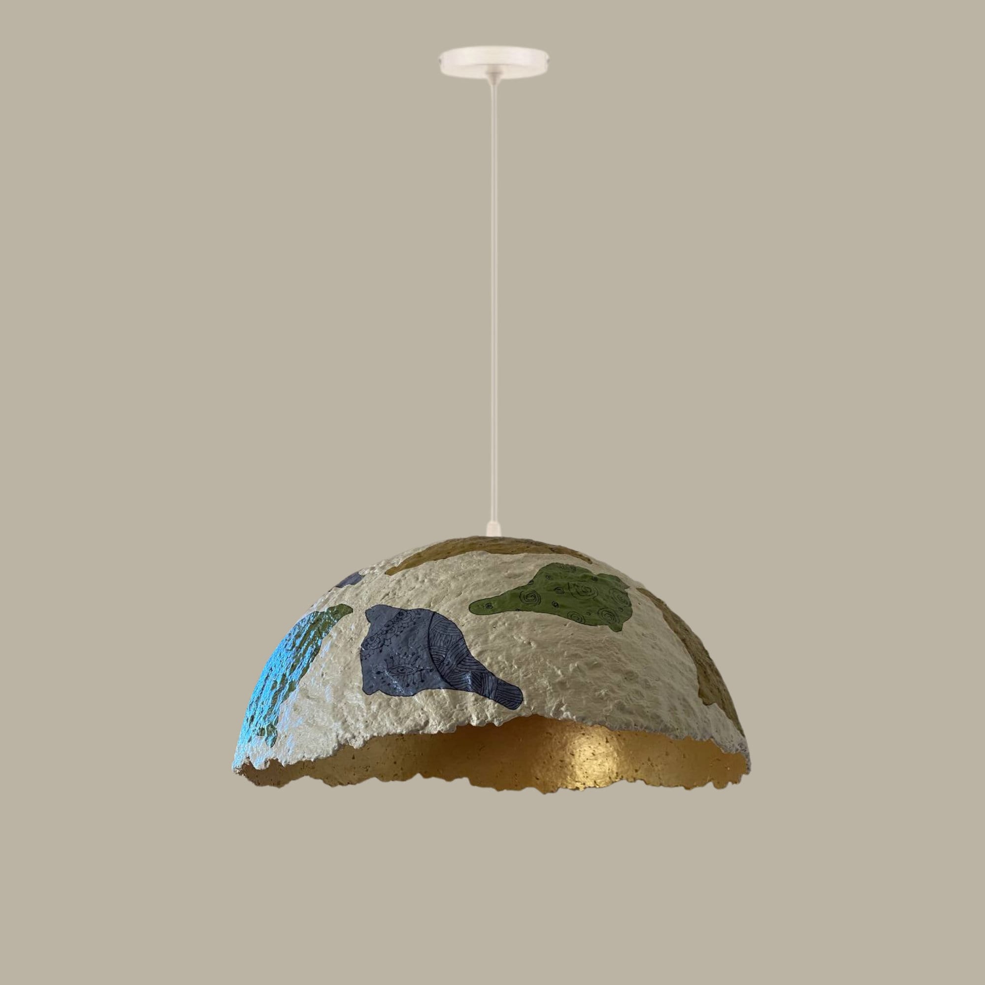 Paper mache lamp, hand made lamp, paper mache pendant lamp
