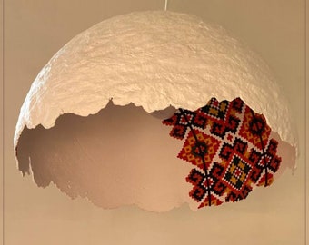 Paper mache lamp, hand made lamp, paper mache pendant lamp