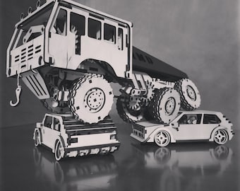 6x6 Truck plywood laser cut mechanical model DIGITAL DOWNLOAD