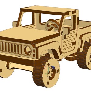 Juego de coches y camiones de madera contrachapada de 3 mm cortado con láser 4x4 Real Suspension