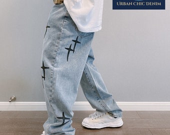 Men's Wide Leg Denim Pants | Loose Straight | Hip Hop Style Streetwear