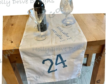 Heated Rivalry, Hand Stamped Cotton Table Runner, Blue Print Motifs, Themed Party Decor