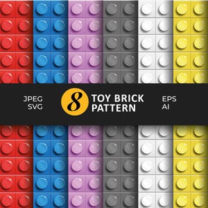 8 Brick Patterns Bundle — Seamless Kids Toys, Building Blocks, Digital Paper, Colorful Toy Bricks, Scrapbook Paper — Instant Download