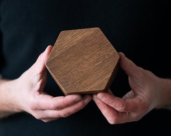 Hexagonal Wooden Box - Ideal for Jewelry or Tiny Keepsakes, Rustic Decor Piece or Perfect Present for Anniversaries, Birthdays, Engagements