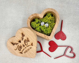 Customizable Wedding Wooden Heart Shaped Ring Box - Handcrafted Keepsake, Romantic Gift Idea, Perfect for Proposals and Wedding Ceremonies