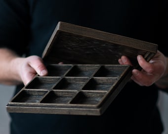 Wooden Jewelry Organizer - Elegant Rustic Design with Multiple Compartments for Necklaces, Rings, Earrings - Accessory Storage Solution