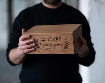 25th Anniversary Keepsake Box - Personalized Silver Anniversary Gift, Engraved Wooden Memory Box for Couples, 25 Years Together