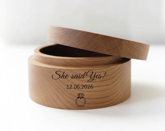Engagement Ring Box - Personalized Proposal Ring Box, Wooden She Said Yes Keepsake, Custom Engraved Wedding Ring Holder