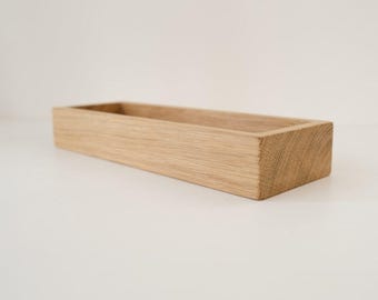Oak Cutlery Storage Box - Wooden Flatware Organizer, Tabletop Utensil Holder, Housewarming Gift, Rustic Farmhouse Kitchen Decor