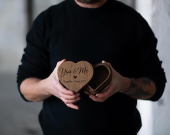 Valentines Day Heart Keepsake Box - Personalized Couple Gift, Engraved You and Me Wooden Box, Anniversary Gift for Her Him