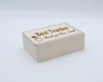 Personalized Teacher Gift Box - Best Teacher Thank You Gift, Wooden Keepsake Box, End of Year Teacher Appreciation Present