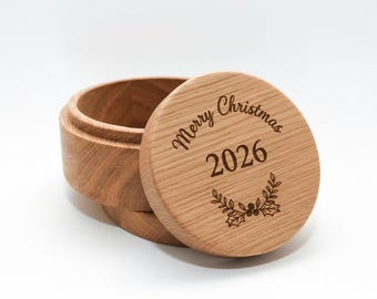 Personalized Christmas Ornament Keepsake Box - Round Wooden Holiday Box, Engraved Christmas Gift, Family Christmas Keepsake