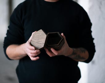 Hexagon Wooden Jewelry Box - Geometric Keepsake Box for Rings and Trinkets, Handmade Wood Jewelry Storage, Gift for Her