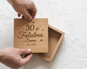 Milestone Birthday Keepsake Box - Personalized 30th 40th 50th Birthday Gift, Engraved Wooden Memory Box, Gift for Her or Him