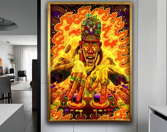 Dj pop art canvas wall art, hot dj pop art wall decor, flaming dj canvas painting, dj pop art canvas wall poster, pop art painting