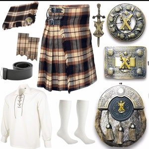 Men&#39;s Scottish Wedding Kilt Set Rose Ancient 10 pieces Traditional dress kilt set available in 40+ Clan Tartans.