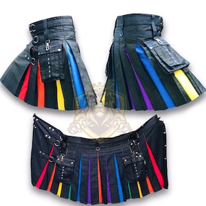 Men&#39;s Scottish Handmade Rainbow Hybrid Pride Kilt LGBT Gay Kilt Modern Utility Kilts For Men Size 28&quot; to 60&quot;