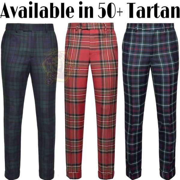 Men's Scottish Tartan Trousers Handmade Dress Pants For Wedding Golf Pants Scotland Available in 50+ Tartans.