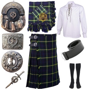 Conjunto de kilt de casamento masculino, xadrez escocês Gordon, 10 peças. Conjunto de kilt tradicional disponível em mais de 40 padrões de clã.
