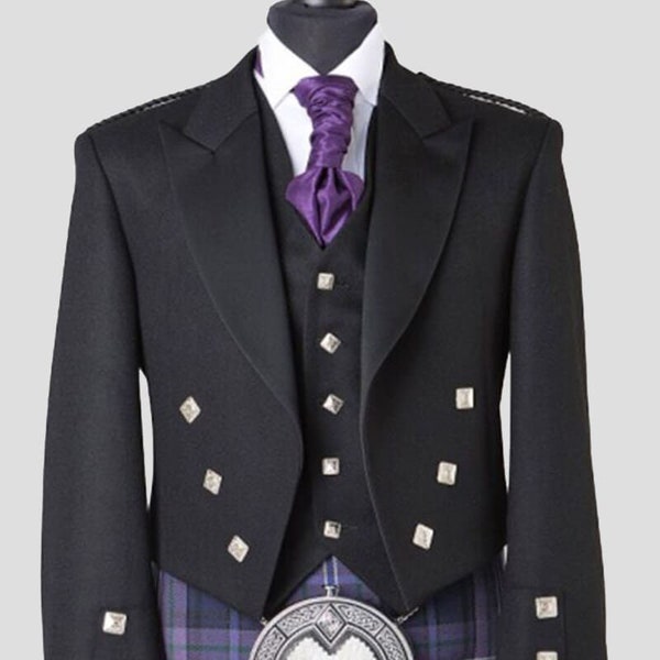 Herren schottische handgefertigte Prinz Charlie Kiltjacke mit 5 Knopfweste Hochzeitsjacke | Brustumfang 86cm bis 138cm