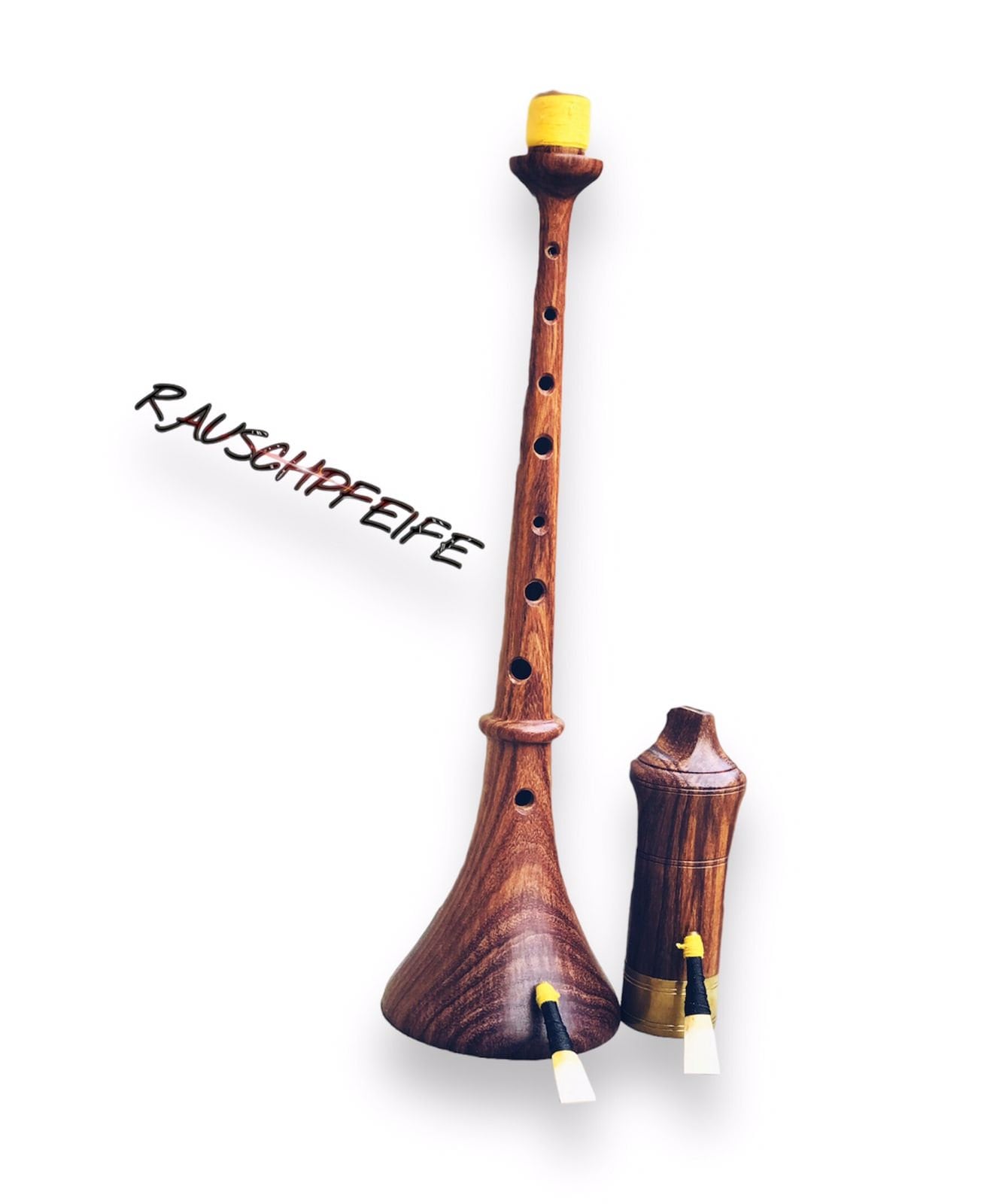 German Rosewood RAUSCHPFEIFE in Small Wooden Shawm Instrument With Two