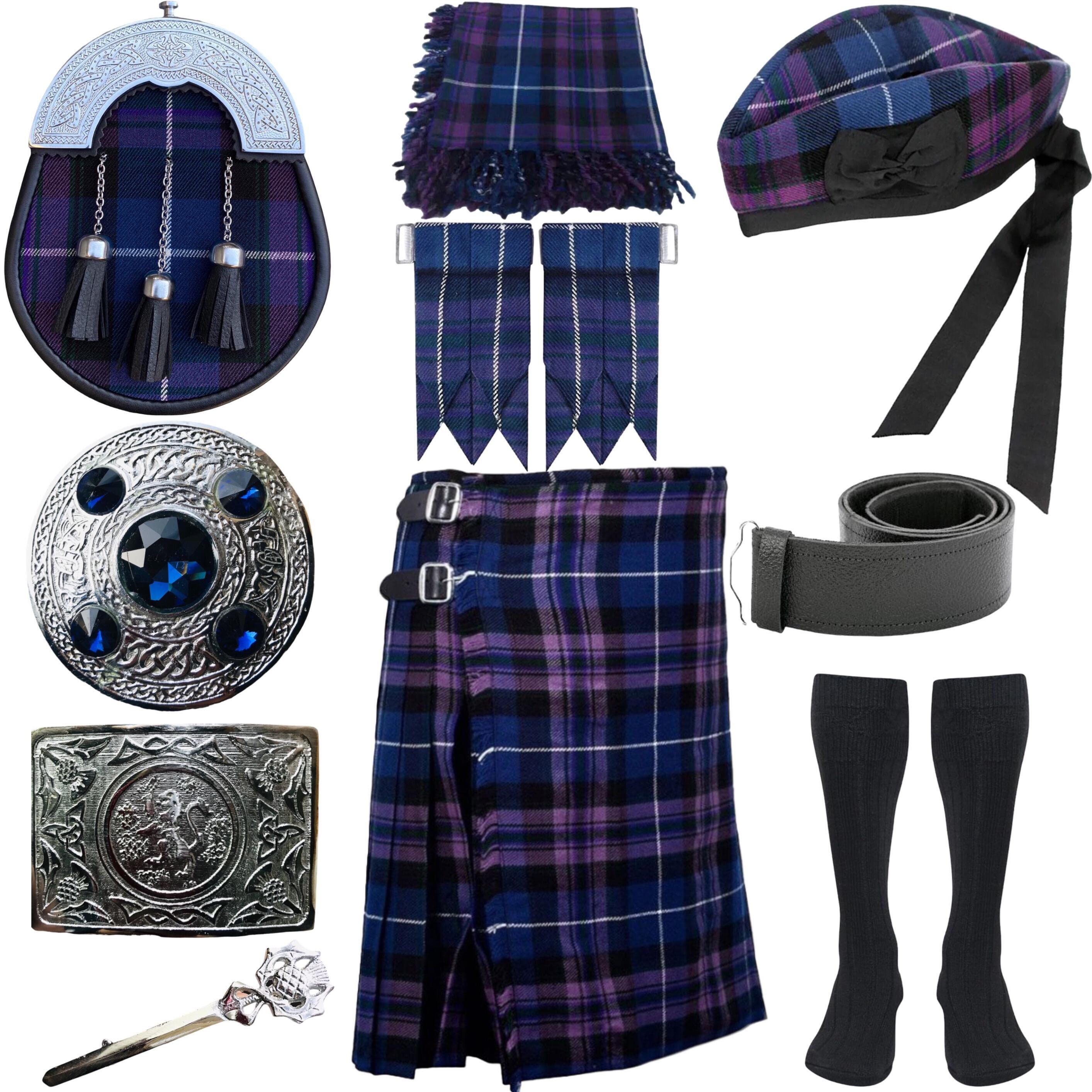 Kilt écossais - Traditionnel écossais - Noir - Denim - Tartan Irlandais
