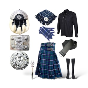 Men&#39;s Wedding Kilt Set Scottish Thistle design 10 pieces Traditional dress kilt set available in 40+ Clan Tartans.