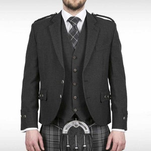 Veste écossaise à carreaux gris anthracite faite main pour homme avec gilet Veste de mariage faite main | Tour de poitrine de 34 à 54 pouces