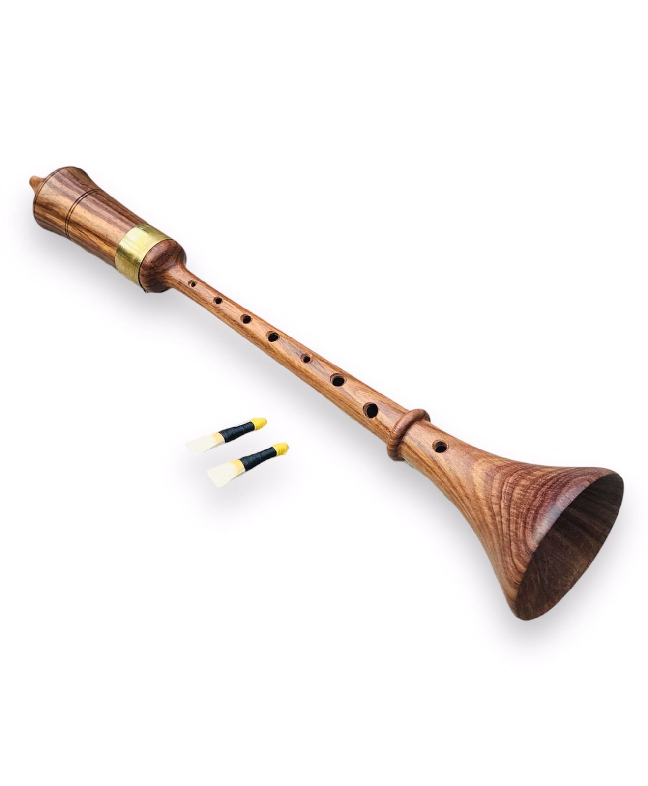 German Rosewood RAUSCHPFEIFE in Small Wooden Shawm Instrument With Two