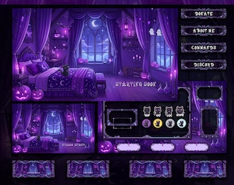 Animated Purple Witchy Cat Stream Pack: Halloween VTuber Overlays (Digital Download)