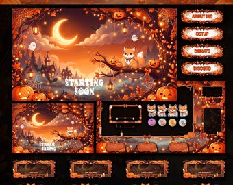 Cute Halloween Fox Animated Stream Pack | Cozy Autumn Twitch Overlay & Panels | Spooky Fall