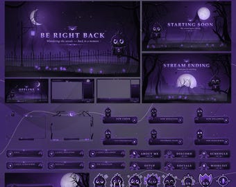 Gothic Raven Forest Twitch Graphics Pack Purple Stream Overlays Alerts Panels Emotes Screens Webcam