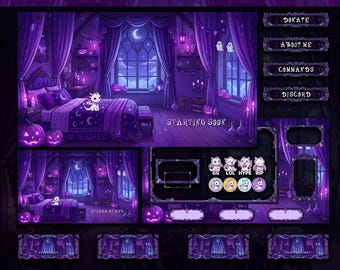 Cute Halloween Dragon in a Purple Cozy Bedroom Animated Stream Package for VTubers & Twitch