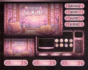 Animated Bunny Stream Package | Pink Cherry Blossom Twitch Overlay | Rabbit Overlays