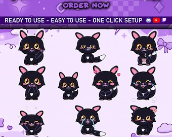 Animated Cute Black Wolf Emotes for Twitch, Kick, Discord & YouTube Streamer Emote Pack