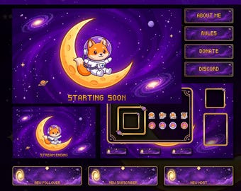 Galaxy Fox Twitch Overlay Pack | Animated Space Fox Stream Package | Cute Kawaii Streaming Assets